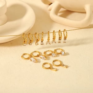 1 Pair Fashion  Gold Color Stainless Steel Geometric Oval Shaped Zircon Pendant Earrings for Women Jewelry Daily Wear h5 